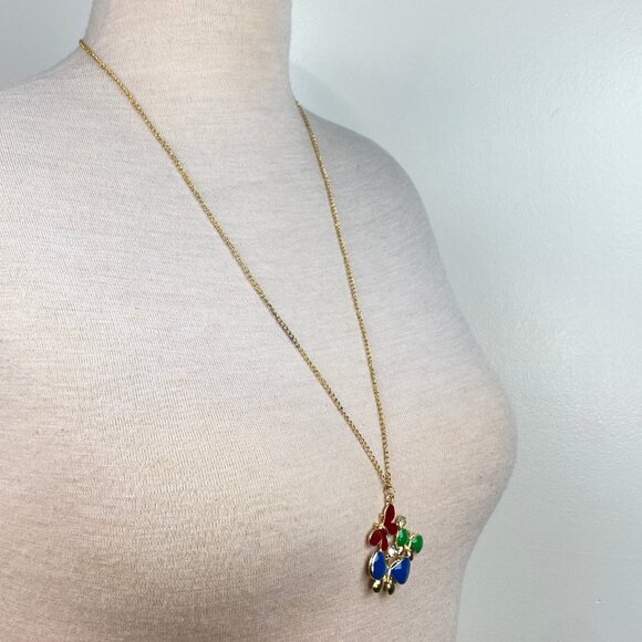 Enamel & Rhinestone Gold Tone Butterfly Pendant Necklace - Picture 6 of 8